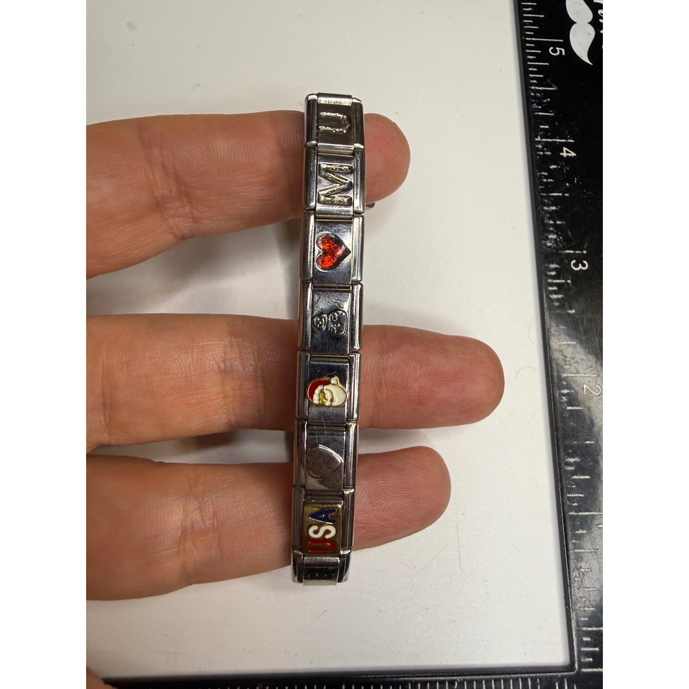 Sanrio Hello Kitty Italian Charm Bracelet Stainless Steel USA Heart Peace 6.5in